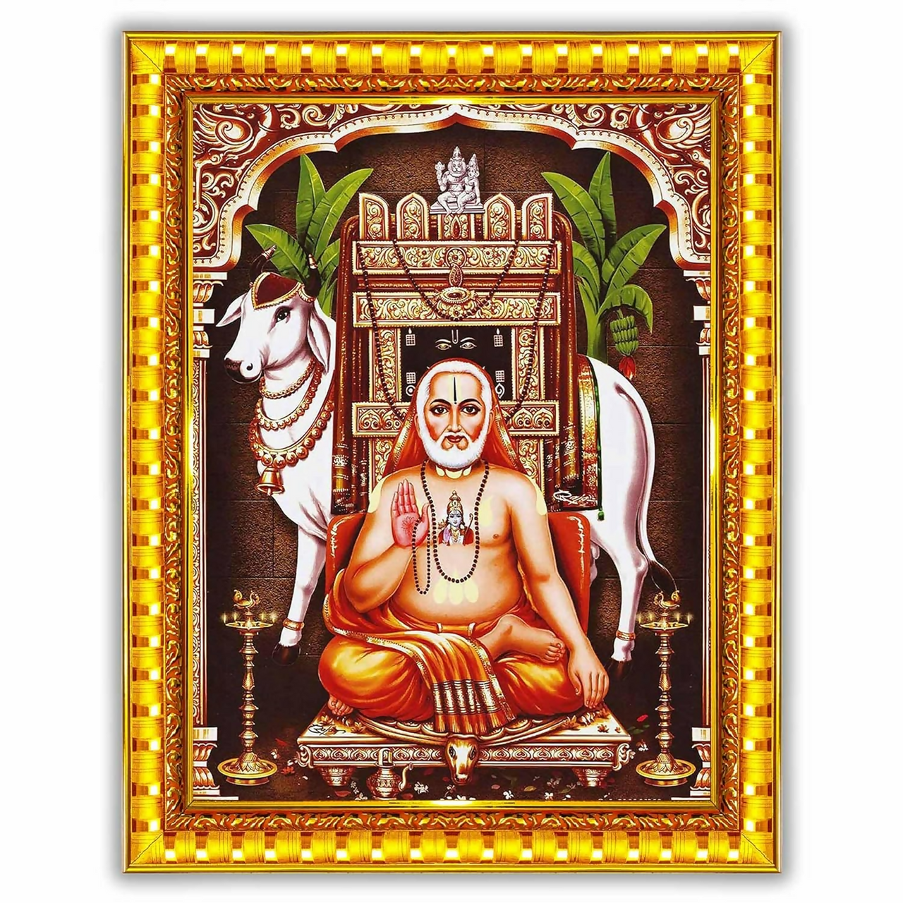 Pavan Photo Laminations Raghavendra Swamy Lord Mantralaya Ragavendra Wall Painting Framed Home Decor (6 x 8 Inch)