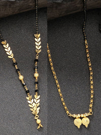 Thumbnail for NVR Women's Set of 2 Gold-Plated Black Beaded Mangalsutra