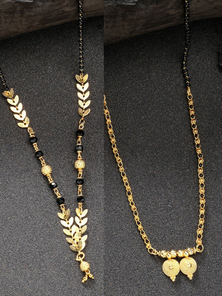 NVR Women's Set of 2 Gold-Plated Black Beaded Mangalsutra