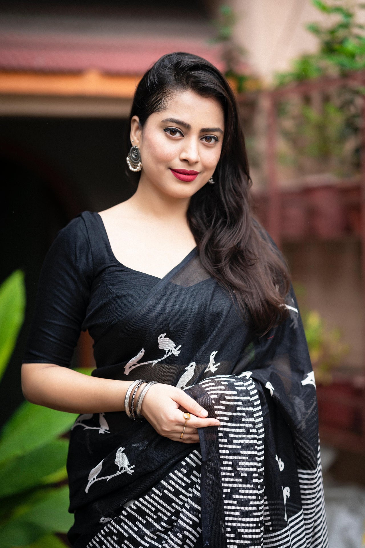 Black Silk Blend Ethnic Motifs Saree with Unstitched Blouse - A2M