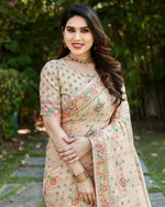 Thumbnail for Vastranavya Luxury and Beautiful Soft, Smooth, Flowing Original Pashmina Soft Cotton Saree with Matching Blouse Fabric - Beige - Distacart