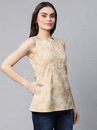 Thumbnail for Ahalyaa Women Beige Cotton Gold Printed Tunic - Distacart