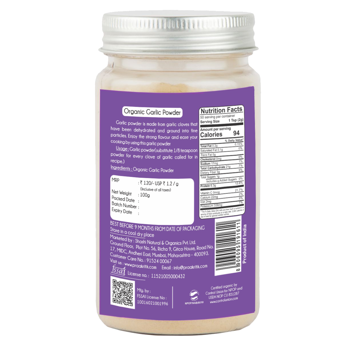 Praakritik Organic Garlic Powder - Distacart