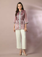 Thumbnail for Myshka Women's Brown Solid Longline Party Tunic - Distacart