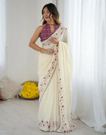 Thumbnail for Joban Fashion Silk Off White Color Embroidery Saree