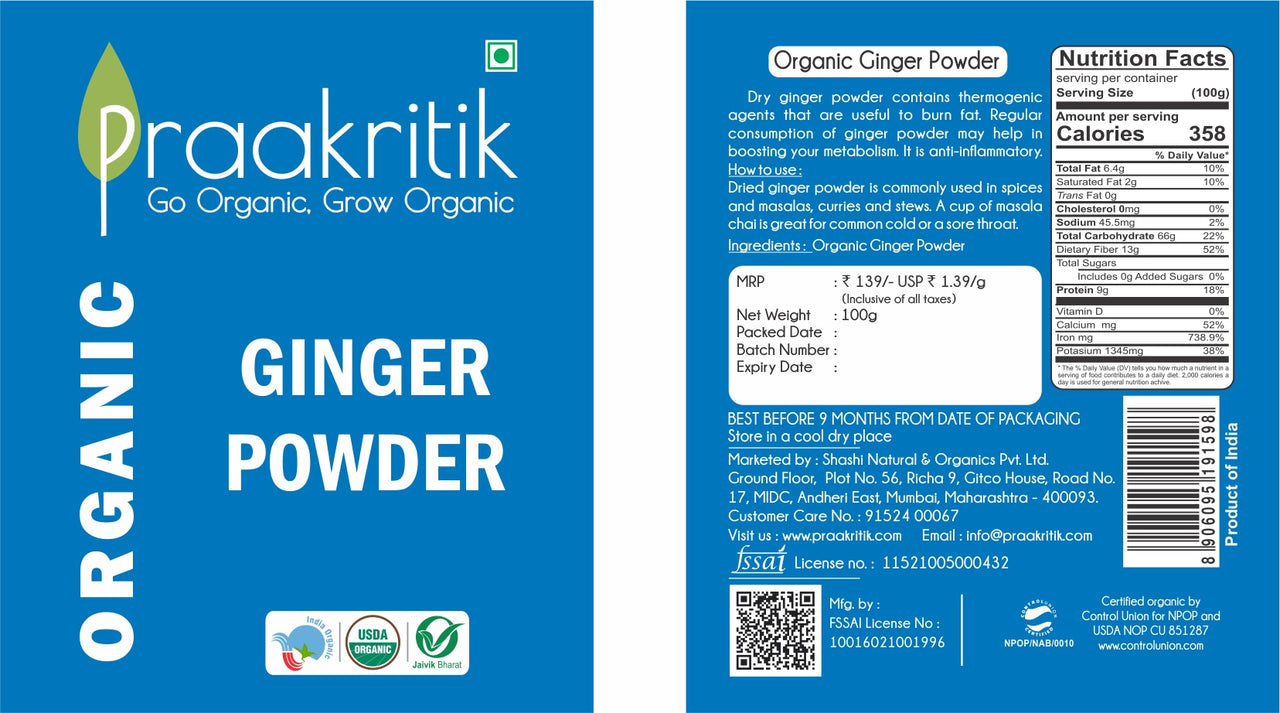Praakritik Organic Ginger Powder - Distacart