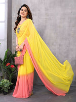 Thumbnail for Partywear Designer Yellow & Pink Georgette Fancy Saree - Satrangi - Distacart