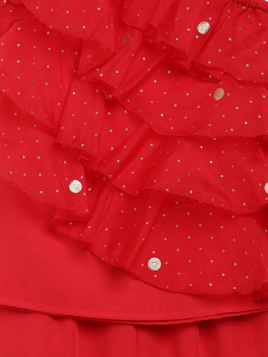 Ahalyaa Red Georgette Ruffel Kids Top With Bottom For Girls - Distacart