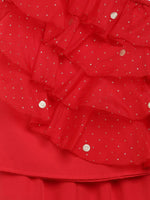 Thumbnail for Ahalyaa Red Georgette Ruffel Kids Top With Bottom For Girls - Distacart
