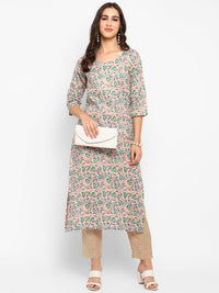 Thumbnail for Women Peach Printed Kurta Pant Set - Rasiya
