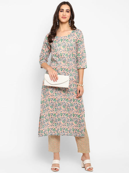 Women Peach Printed Kurta Pant Set - Rasiya