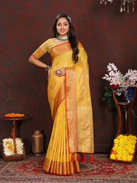 Thumbnail for Lorenvalley Fashion Gold Soft Katan Silk Woven Design Zari Weaving Pallu Saree