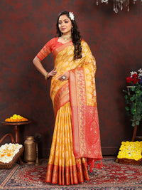 Thumbnail for Lorenvalley Fashion Gold Organza Silk Woven Design with Rich Meenakari Weaving Pallu Saree
