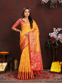 Thumbnail for Lorenvalley Fashion Gold Organza Silk Woven Design with Rich Meenakari Weaving Pallu Saree