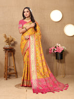 Thumbnail for Lorenvalley Fashion Gold Patola Silk Woven Design with Zari Meenakari Weaving motifs Pallu Saree - Distacart