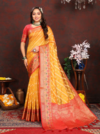 Thumbnail for Lorenvalley Fashion Gold Organza Silk Woven Design with Rich Meenakari Weaving Pallu Saree