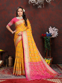 Thumbnail for Lorenvalley Fashion Gold Patola Silk Woven Design with Zari Meenakari Weaving motifs Pallu Saree