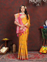 Thumbnail for Lorenvalley Fashion Gold Patola Silk Woven Design with Zari Meenakari Weaving motifs Pallu Saree