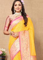 Thumbnail for Lorenvalley Fashion Gold Soft Silk weaving Design Rich Zari Weaving Saree - Distacart