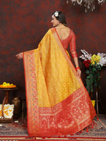 Thumbnail for Lorenvalley Fashion Gold Organza Silk Woven Design with Rich Meenakari Weaving Pallu Saree - Distacart