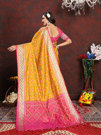 Thumbnail for Lorenvalley Fashion Gold Patola Silk Woven Design with Zari Meenakari Weaving motifs Pallu Saree