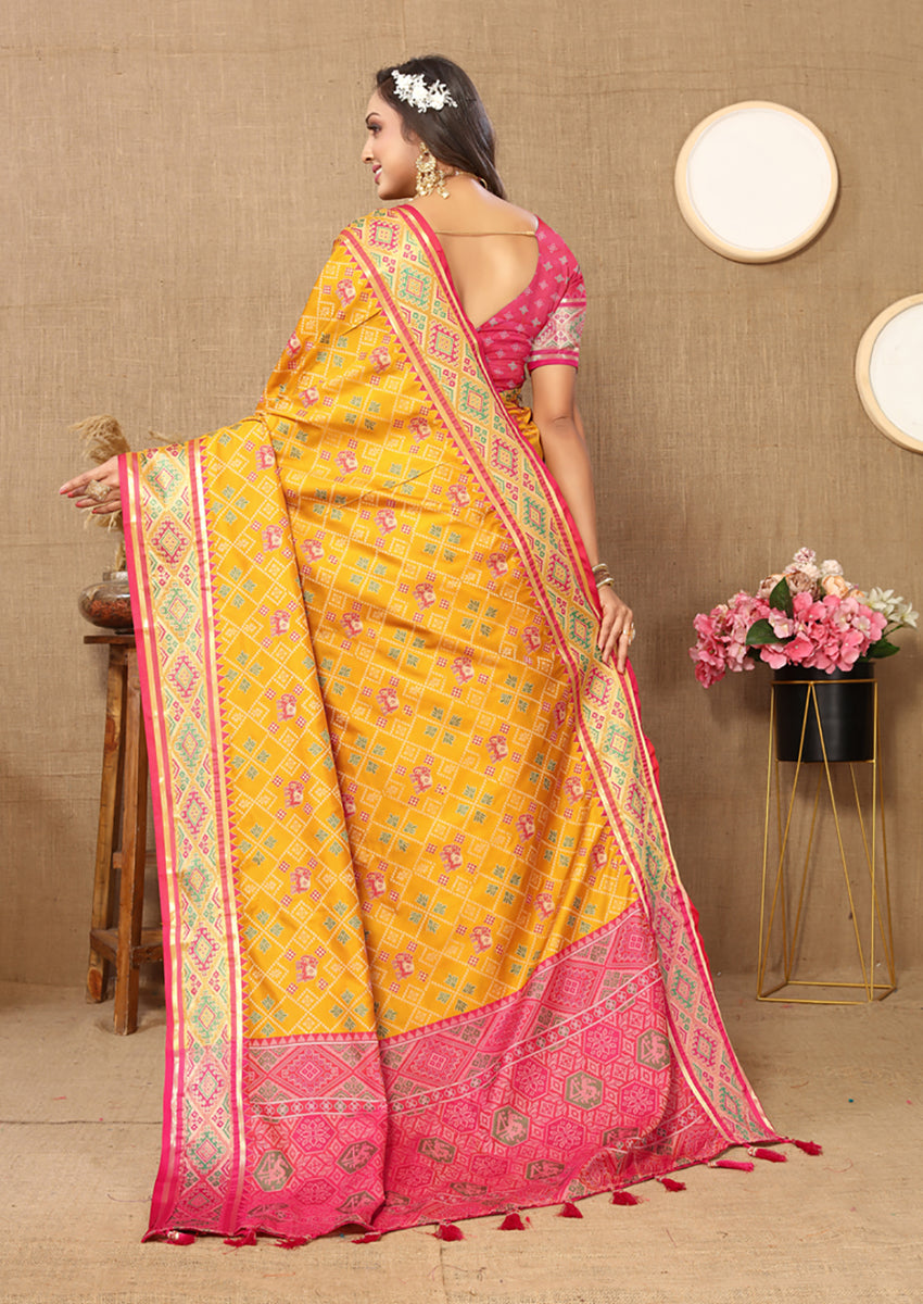 Lorenvalley Fashion Gold Patola Silk Woven Design with Zari Meenakari Weaving motifs Pallu Saree - Distacart