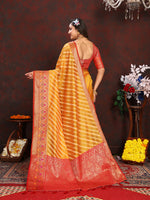 Thumbnail for Lorenvalley Fashion Gold Organza Silk Woven Design with Rich Meenakari Weaving Pallu Saree - Distacart