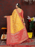 Thumbnail for Lorenvalley Fashion Gold Organza Silk Woven Design with Rich Meenakari Weaving Pallu Saree - Distacart