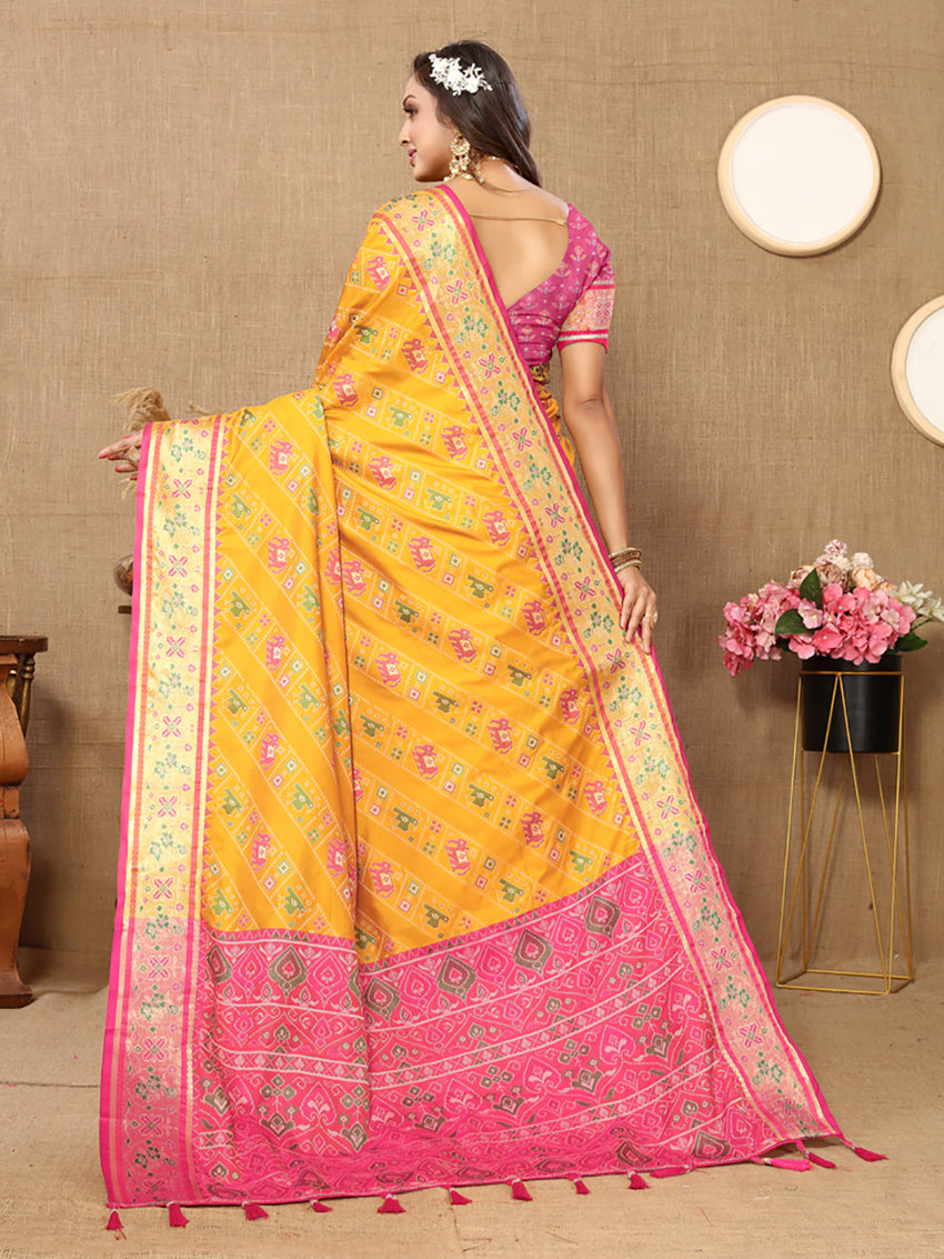 Lorenvalley Fashion Gold Patola Silk Woven Design with Zari Meenakari Weaving motifs Pallu Saree - Distacart