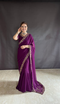 Thumbnail for Teeya Creation Rani Color Faux Georgette Fabric Heavy Embroidery Work Gown Style Fully Stitched Saree