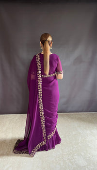 Thumbnail for Teeya Creation Rani Color Faux Georgette Fabric Heavy Embroidery Work Gown Style Fully Stitched Saree