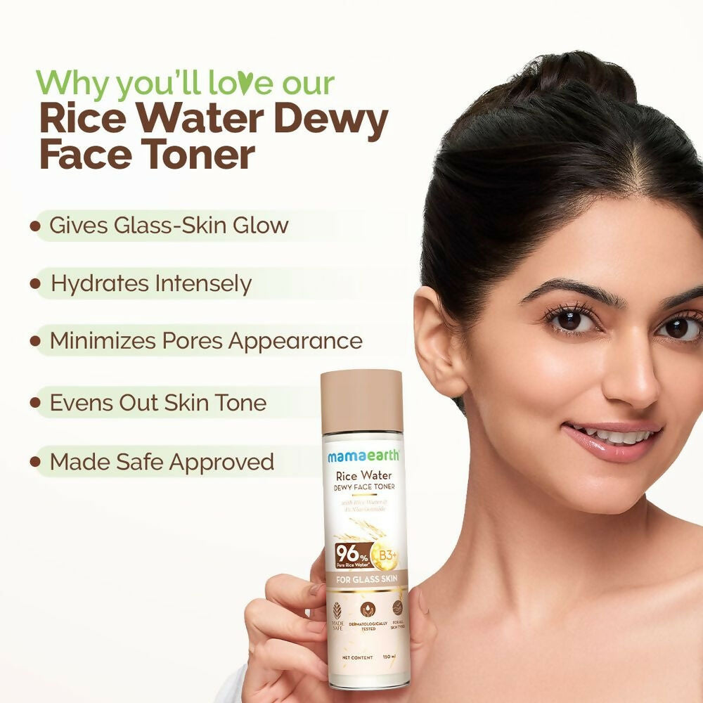 Mamaearth Rice Water Dewy Face Toner with 96% Pure Rice Water Extract & 4% Niacinamide for Glass Skin - Distacart