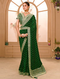 Thumbnail for Teeya Creation Green Color Chinnon Silk Heavy Embroidery Work Saree