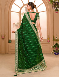 Thumbnail for Teeya Creation Green Color Chinnon Silk Heavy Embroidery Work Saree