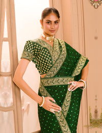 Thumbnail for Teeya Creation Green Color Chinnon Silk Heavy Embroidery Work Saree