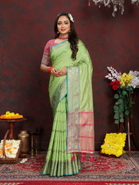 Thumbnail for Lorenvalley Fashion Green Soft Katan Silk Woven Design Zari Weaving Pallu Saree