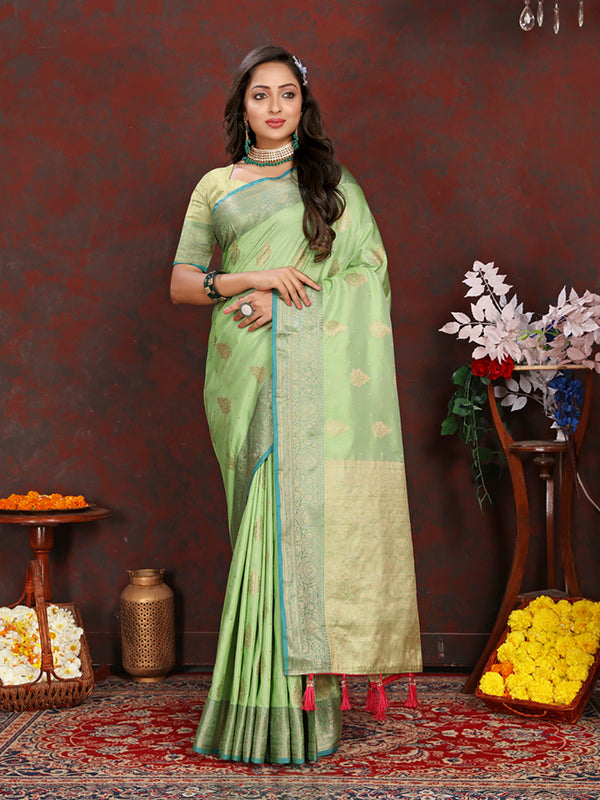 Lorenvalley Fashion Green Soft Katan Silk Woven Design Zari Weaving Pallu Saree - Distacart