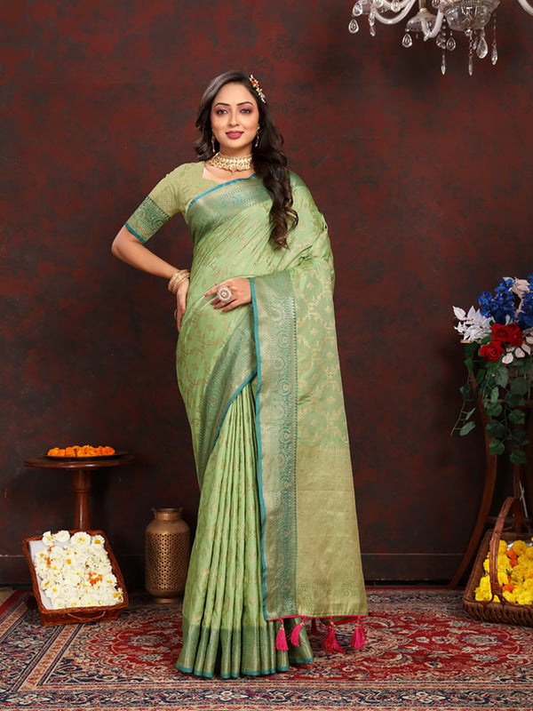 Lorenvalley Fashion Green Soft Katan Silk Woven Design Zari Weaving Pallu Saree - Distacart