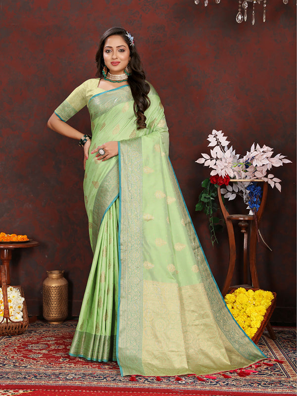 Lorenvalley Fashion Green Soft Katan Silk Woven Design Zari Weaving Pallu Saree - Distacart
