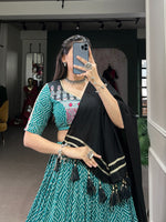 Thumbnail for Lorenvalley Green Rayon with Bandhej And Ajarakh Print With Embossed Design Gota Lace Touch up Lehenga Choli - Distacart