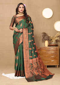 Thumbnail for Lorenvalley Fashion Green Soft Katan Silk Woven Design Copper Zari Weaving Saree