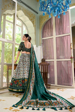 Thumbnail for Lorenvalley Green Tussar Silk Floral Print with Foil Print Lehenga Choli with Dupatta - Distacart