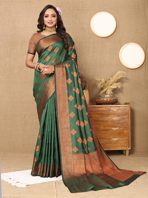 Lorenvalley Fashion Green Soft Katan Silk Woven Design Copper Zari Weaving Saree - Distacart