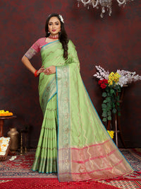Thumbnail for Lorenvalley Fashion Green Soft Katan Silk Woven Design Zari Weaving Pallu Saree