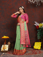 Thumbnail for Lorenvalley Fashion Green Organza Silk Woven Design with Rich Meenakari Weaving Pallu Saree - Distacart