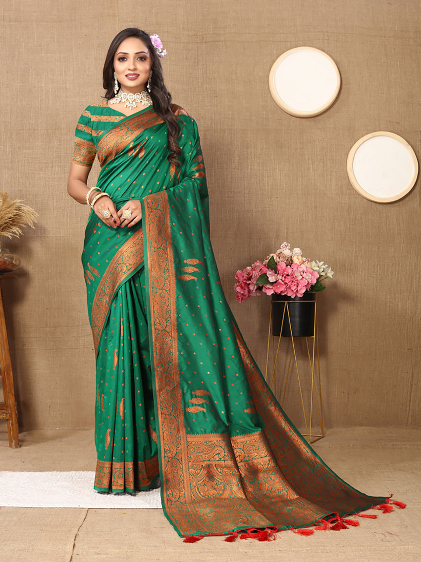 Lorenvalley Fashion Green Soft Silk Copper Zari weaving Design Saree - Distacart