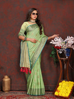 Thumbnail for Lorenvalley Fashion Green Soft Katan Silk Woven Design Zari Weaving Pallu Saree - Distacart