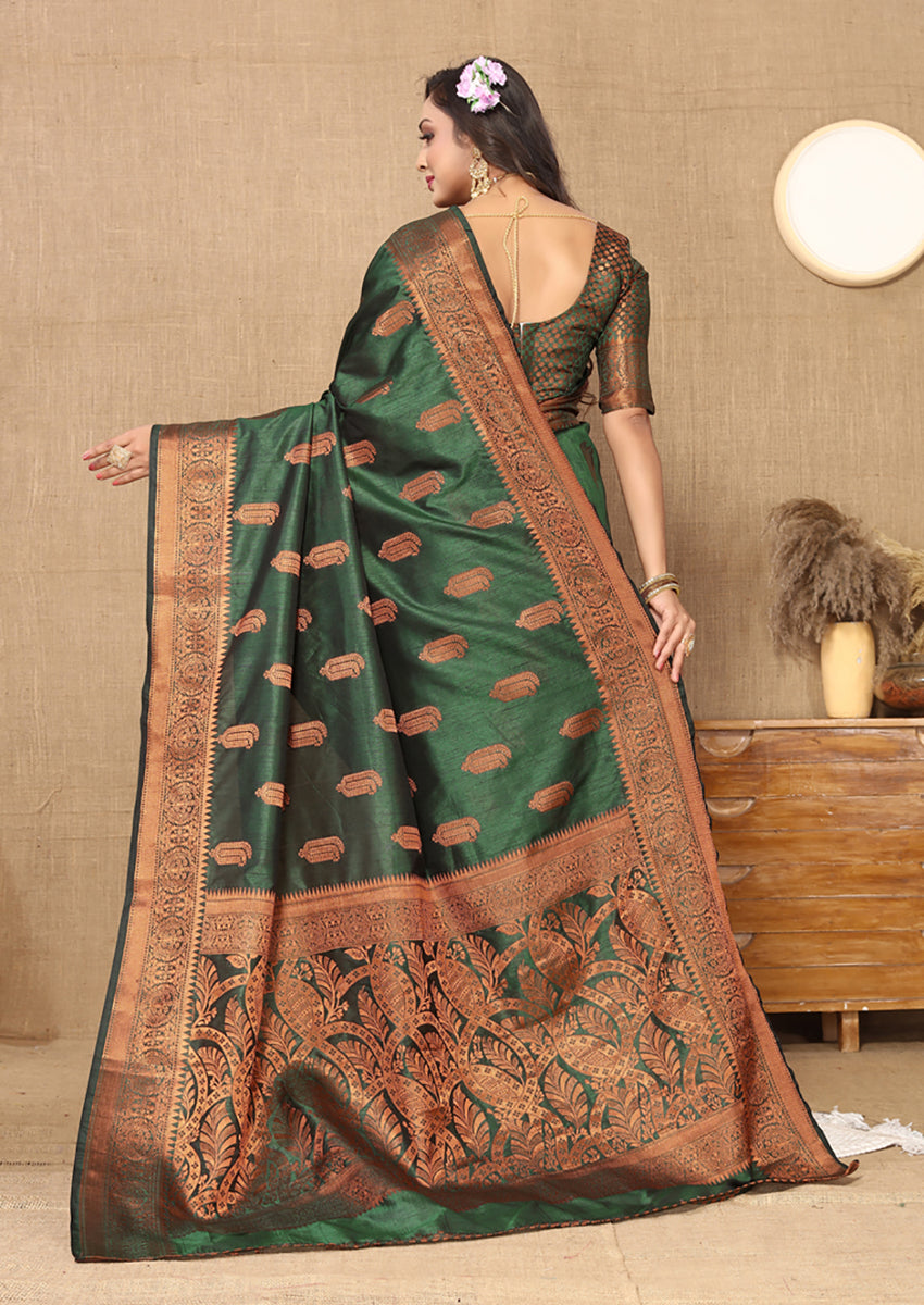 Lorenvalley Fashion Green Soft Katan Silk Woven Design Copper Zari Weaving Saree - Distacart