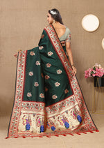 Thumbnail for Lorenvalley Fashion Green Soft Paithani Silk Woven Design Rich Meenakari Zari Weaving Pallu Saree - Distacart