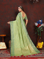 Thumbnail for Lorenvalley Fashion Green Soft Katan Silk Woven Design Zari Weaving Pallu Saree - Distacart